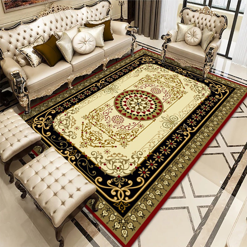 Stylish Traditional Area Rug Brown Antique Pattern Rug Polyester Anti-Slip Area Carpet for Bedroom