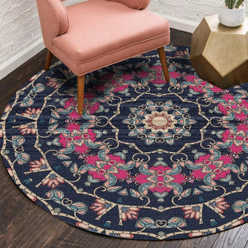 Green Shabby Chic Area Rug Polyester Antique Pattern Rug Washable Anti-Slip Carpet for Bedroom