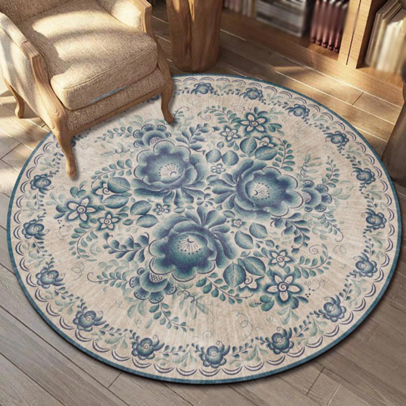 Green Shabby Chic Area Rug Polyester Antique Pattern Rug Washable Anti-Slip Carpet for Bedroom