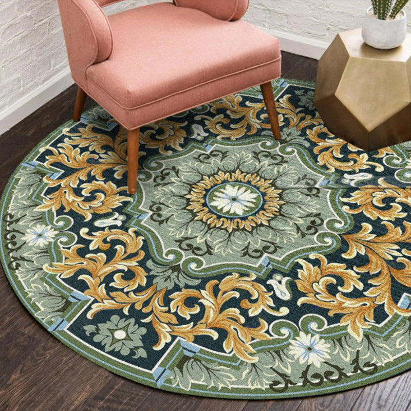 Green Shabby Chic Area Rug Polyester Antique Pattern Rug Washable Anti-Slip Carpet for Bedroom