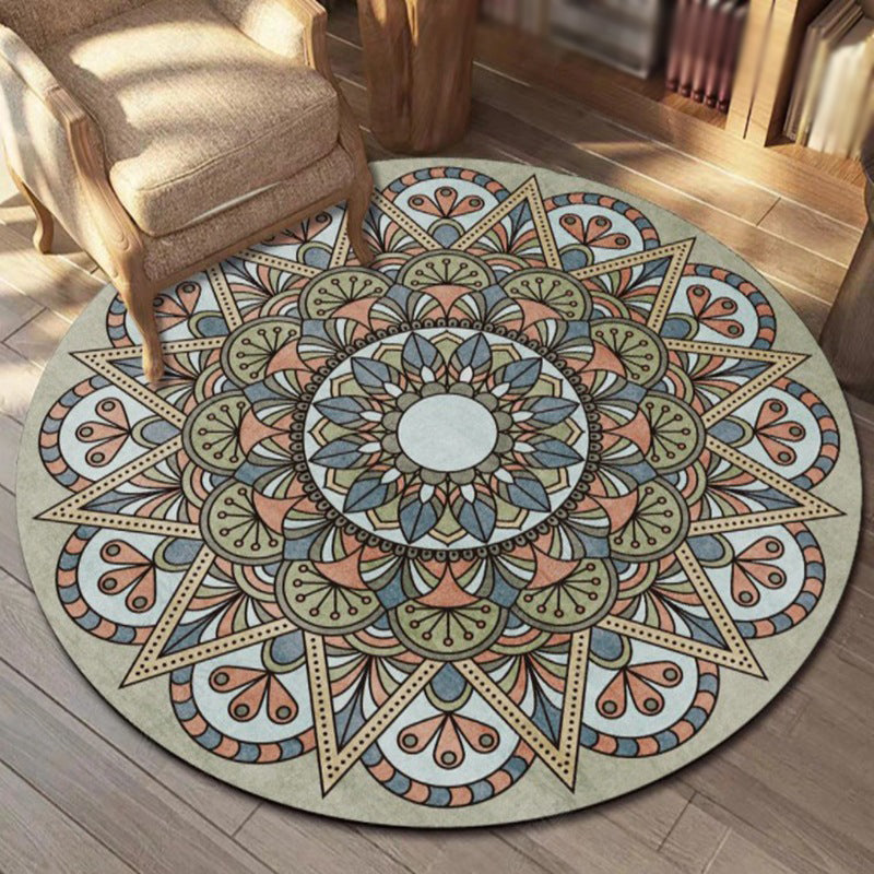 Green Shabby Chic Area Rug Polyester Antique Pattern Rug Washable Anti-Slip Carpet for Bedroom