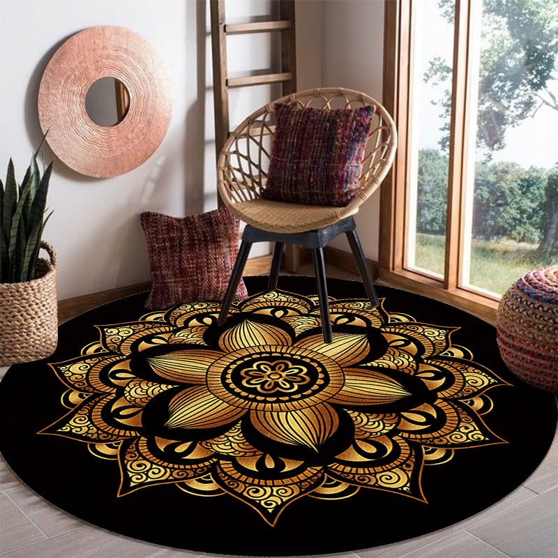 Morocco Tribal Pattern Area Rug Black Polyester Area Carpet Anti-Slip Washable Rug for Home Decor