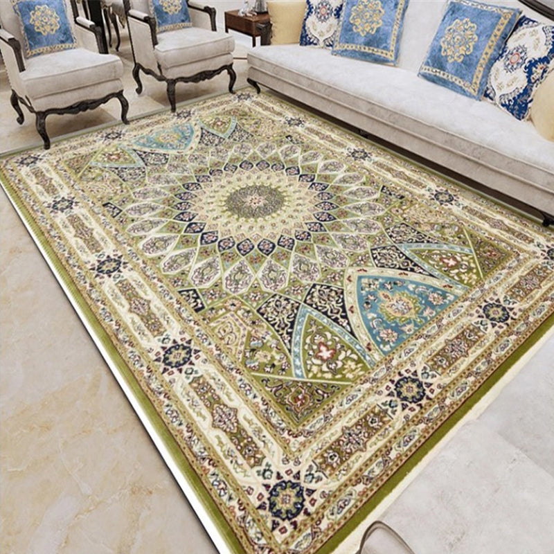 Blue Tribal Print Area Carpet Polyester Traditional Area Rug Non-Slip Backing Rug for Home Decor