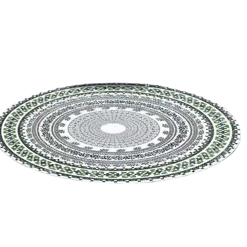 Round Floral Print Carpet Moroccan Area Rug Polyester Stain Resistant for Home Decoration