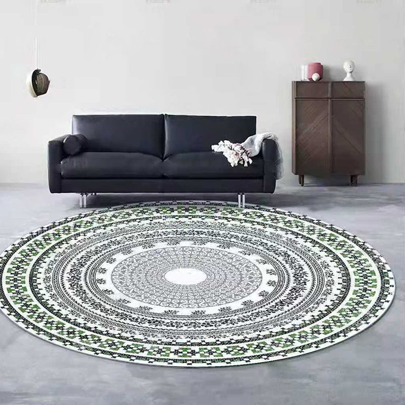 Round Floral Print Carpet Moroccan Area Rug Polyester Stain Resistant for Home Decoration