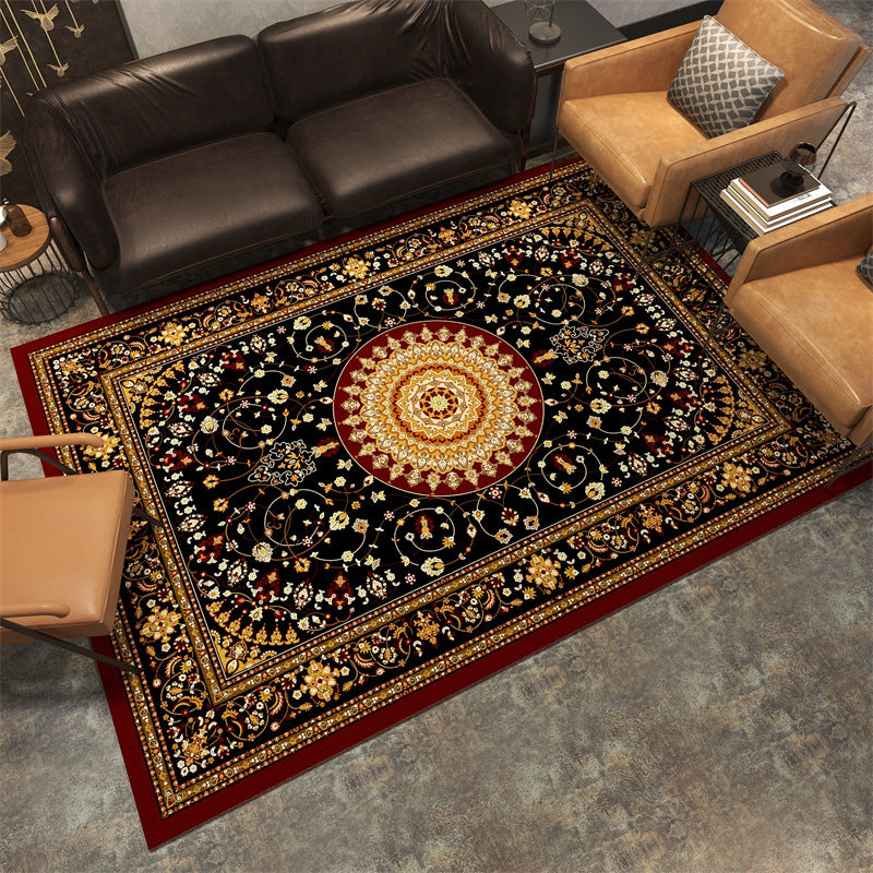 Chic Red Traditional Rug Polyester Tribal Pattern Area Carpet Non-Slip Rug for Home Decor