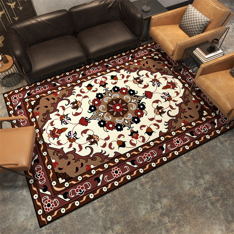 Chic Red Traditional Rug Polyester Tribal Pattern Area Carpet Non-Slip Rug for Home Decor