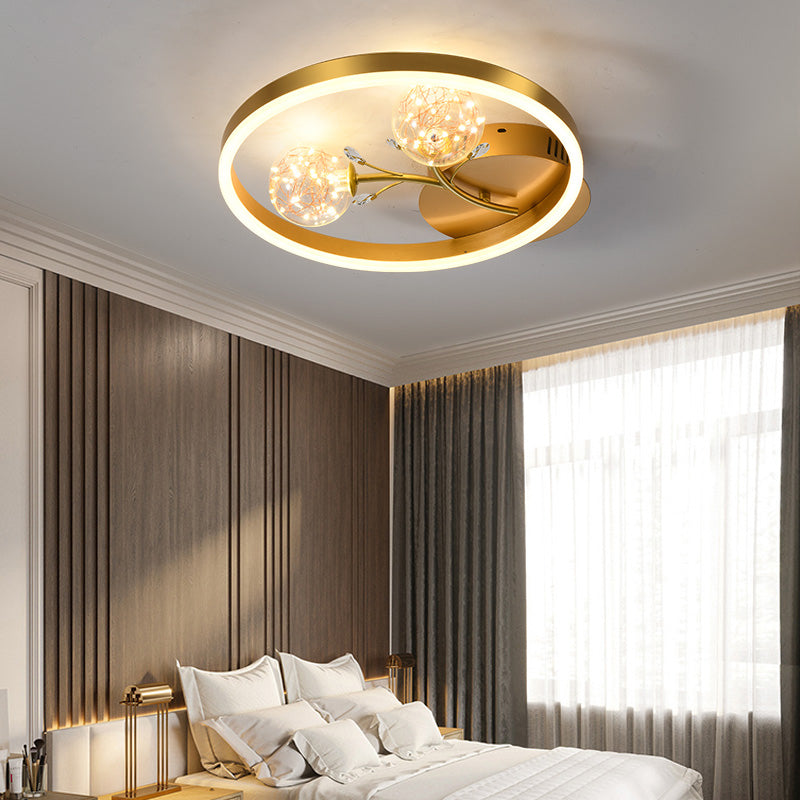 Clear Glass Flush Mount Modern Circle Ceiling Light Fixture for Bedroom