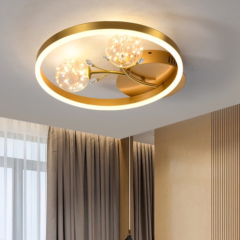 Lampada del soffitto del cerchio moderno a vampata di vetro trasparente per camera da letto