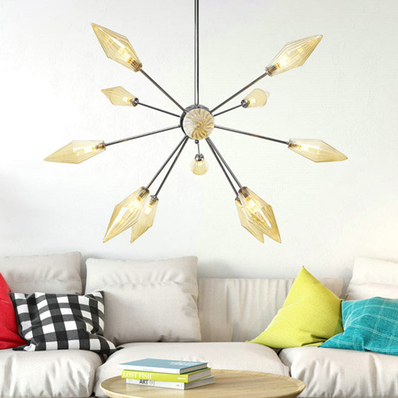 Modernism Tapered Chandelier Light Amber Glass 12 Bulbs Bedroom Ceiling Suspension Lamp