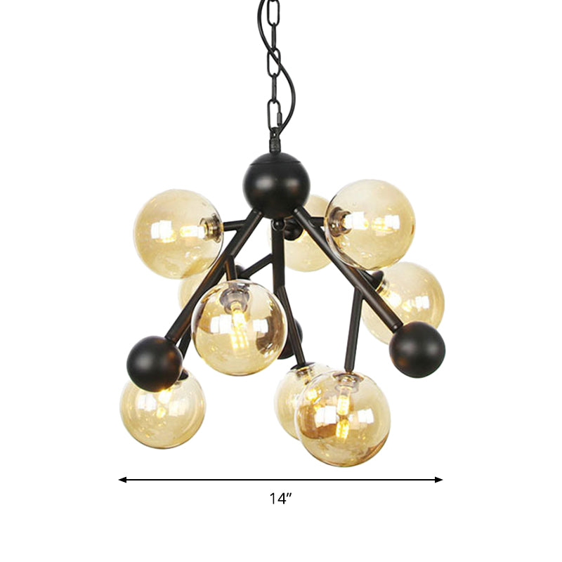 Globe Living Room Chandelier Lighting Amber Glass 9 Heads Modernist Hanging Light Fixture