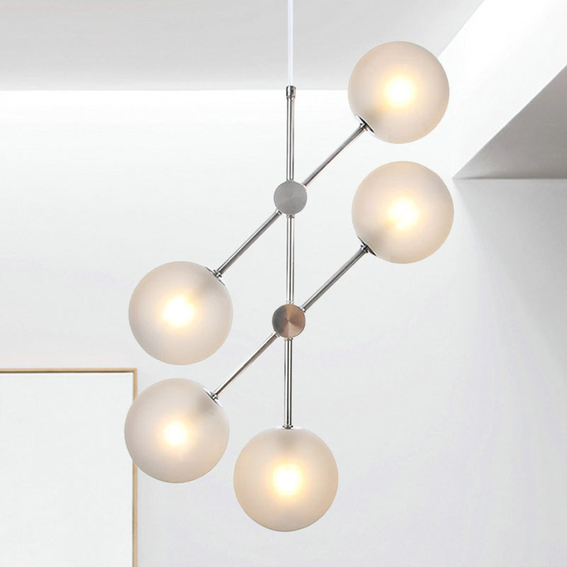 Modern Globe Chandelier Lighting Textured White Glass 5 Bulbs Bedroom Ceiling Suspension Lamp