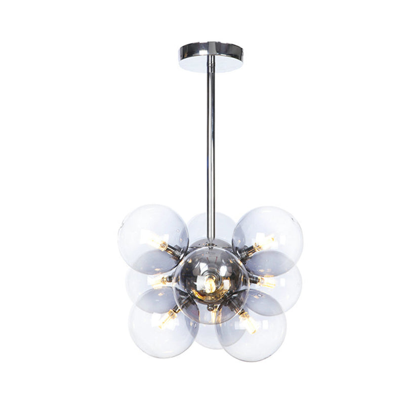 Chrome Sphere Ceiling Chandelier Modern 9 Bulbs Clear Glass Suspended Lighting Fixture