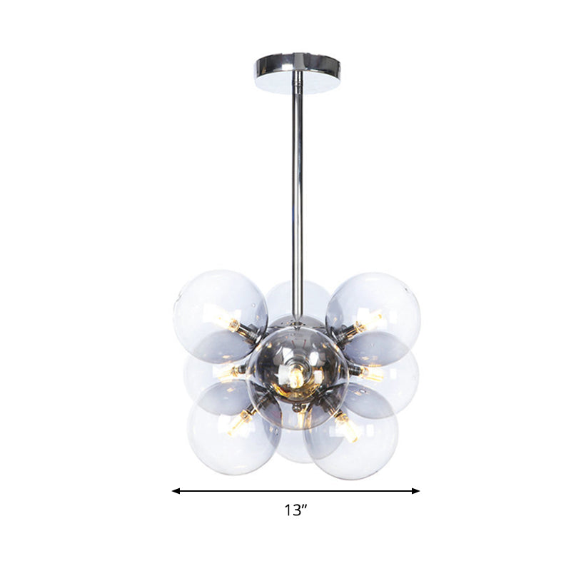 Chrome Sphere Ceiling Chandelier Modern 9 Bulbs Clear Glass Suspended Lighting Fixture