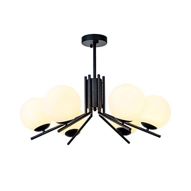 Milky Glass Global Semi Flush Modernism 6 Bulbs Black Ceiling Mount Light Fixture for Bedroom