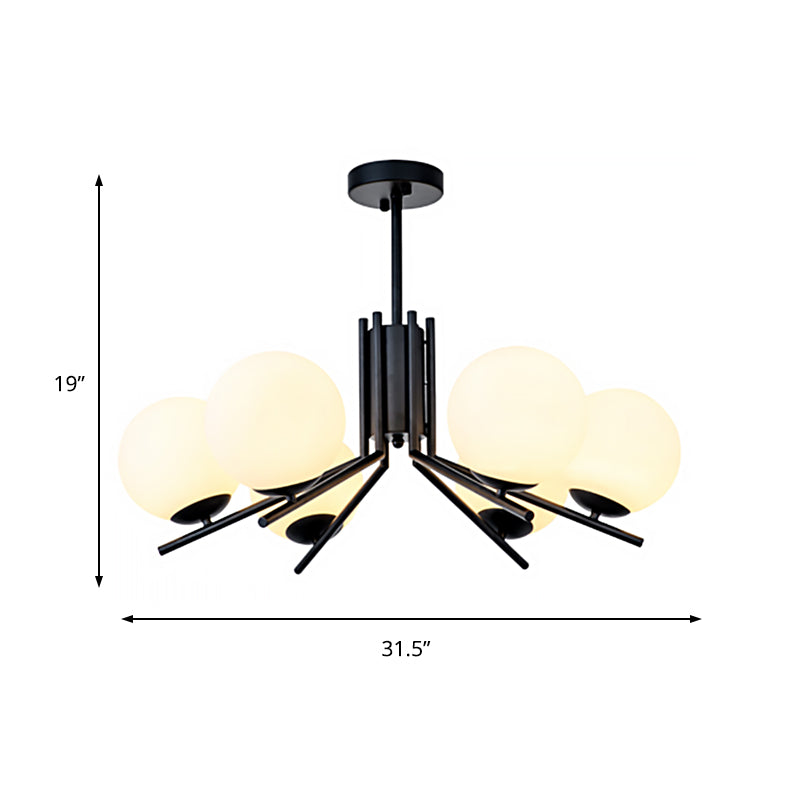 Modernismo de semi descarga global de vidrio lácteo 6 Bulbos Luz de montaje de techo negro Luz para dormitorio