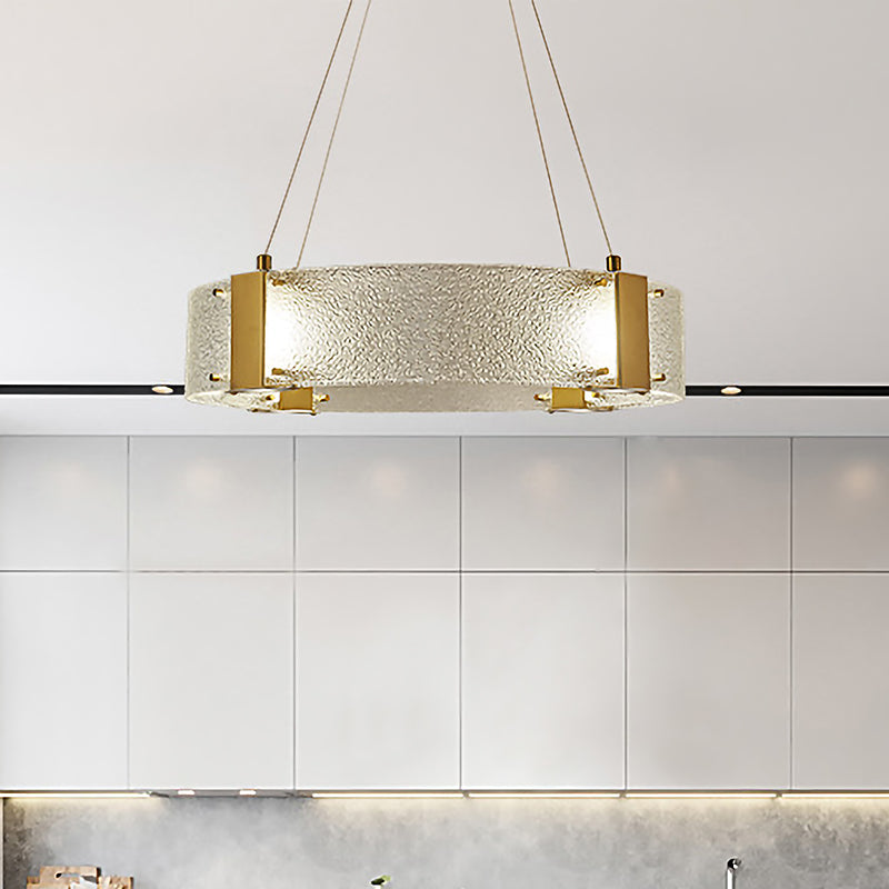 Circular Pendant Chandelier Modernist Frosted Glass 6 Heads Gold Ceiling Suspension Lamp