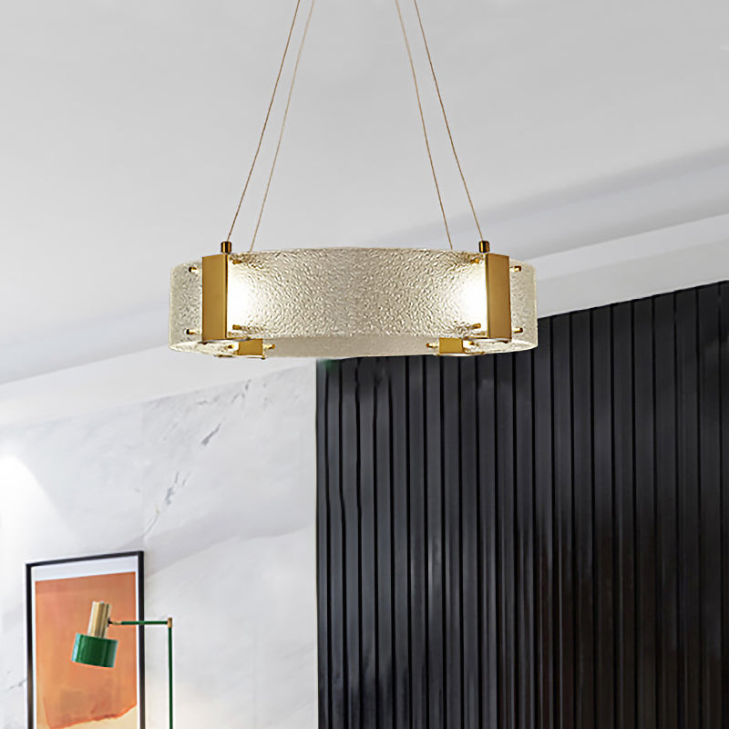 Circular Pendant Chandelier Modernist Frosted Glass 6 Heads Gold Ceiling Suspension Lamp