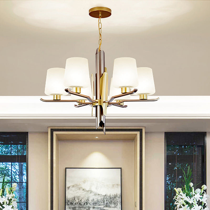 Frosted Glass Conical Pendant Chandelier Contemporary 6 Heads Ceiling Hanging Light in Gold