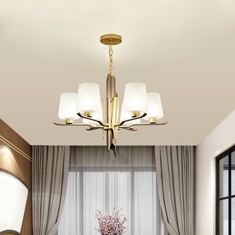 Frosted Glass Conical Pendant Chandelier Contemporary 6 Heads Ceiling Hanging Light in Gold