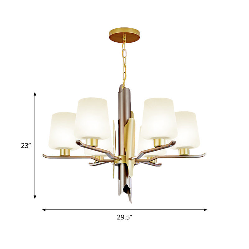 Frosted Glass Conical Pendant Chandelier Contemporary 6 Heads Ceiling Hanging Light in Gold