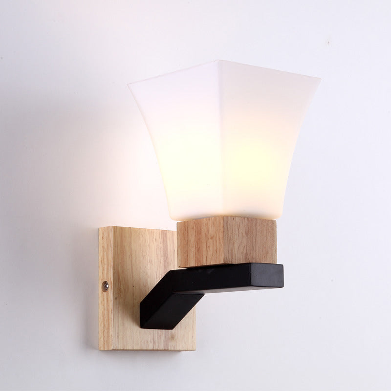 1 cabeza de ancho Luz de la explosión contemporánea Iluminación de pared de vidrio blanco contemporáneo en madera