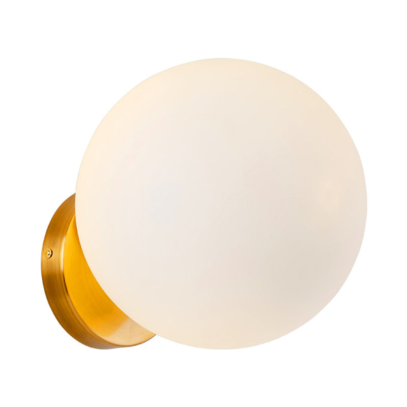 1 Bulb Bedroom Wall Lamp Modernist Gold Sconce Light Fixture with Ball Opal Glass Shade