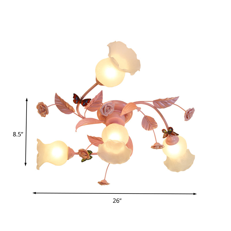 4/7 bollen spiraalvormige plafondlamp armatuur traditionele roze satijn opaalglas semi -spoelbevestiging verlichting voor slaapkamer