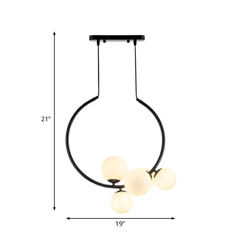 Modern 5 Bulbs Chandelier Light White/Black Orb Ceiling Suspension Lamp with Milky Glass Shade