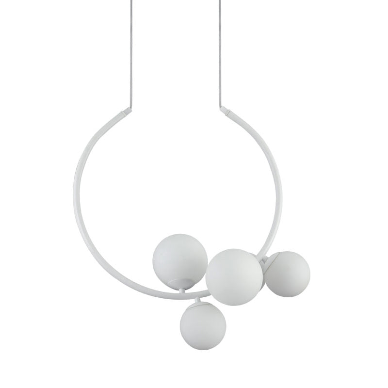 Modern 5 Bulbs Chandelier Light White/Black Orb Ceiling Suspension Lamp with Milky Glass Shade