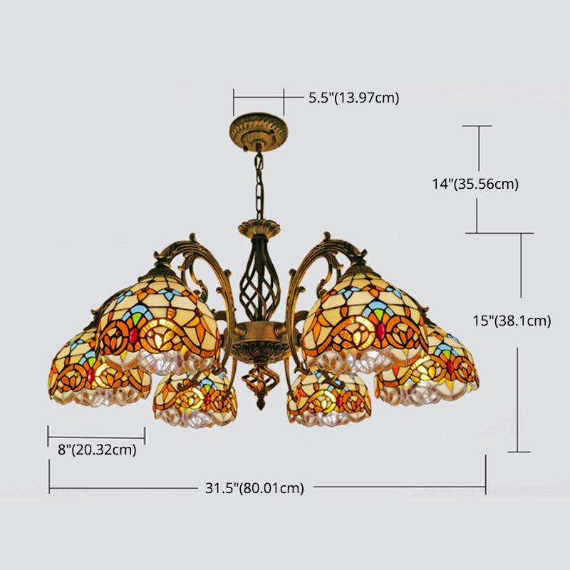 Tiffany Creative Sputnik Pendant Light Wrought Iron Hanging Lamp with Colorful Glass Shade