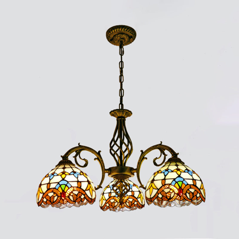 Tiffany Creative Sputnik Pendant Light Wrought Iron Hanging Lamp with Colorful Glass Shade