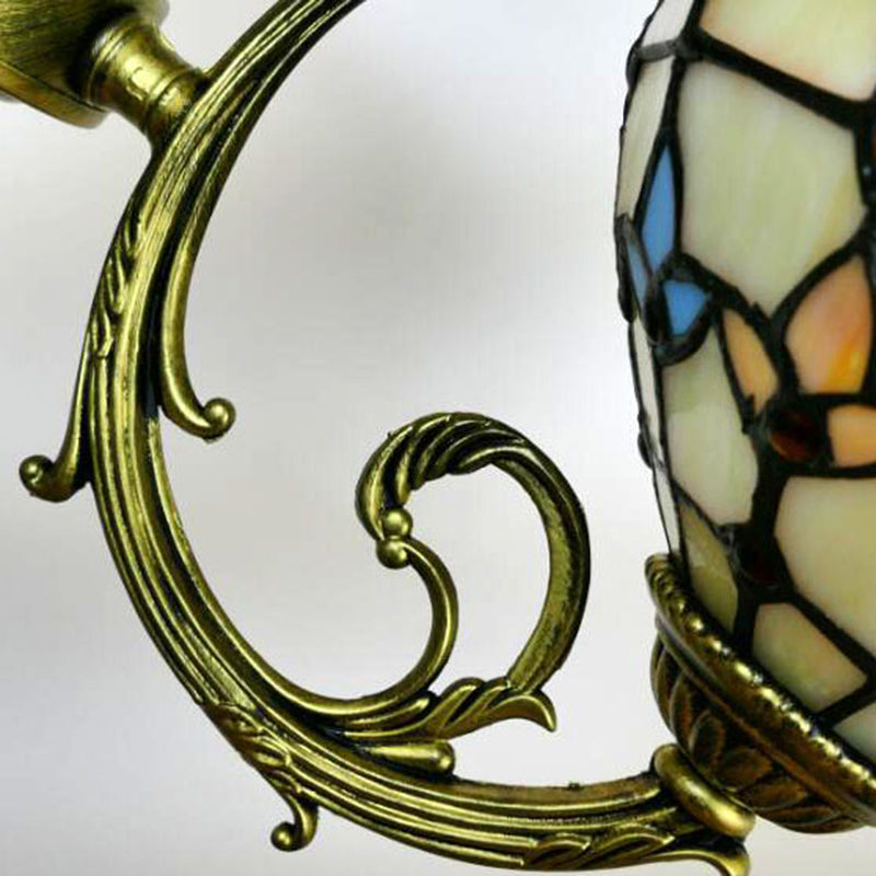 Tiffany Creative Sputnik Pendant Light Wrought Iron Hanging Lamp with Colorful Glass Shade