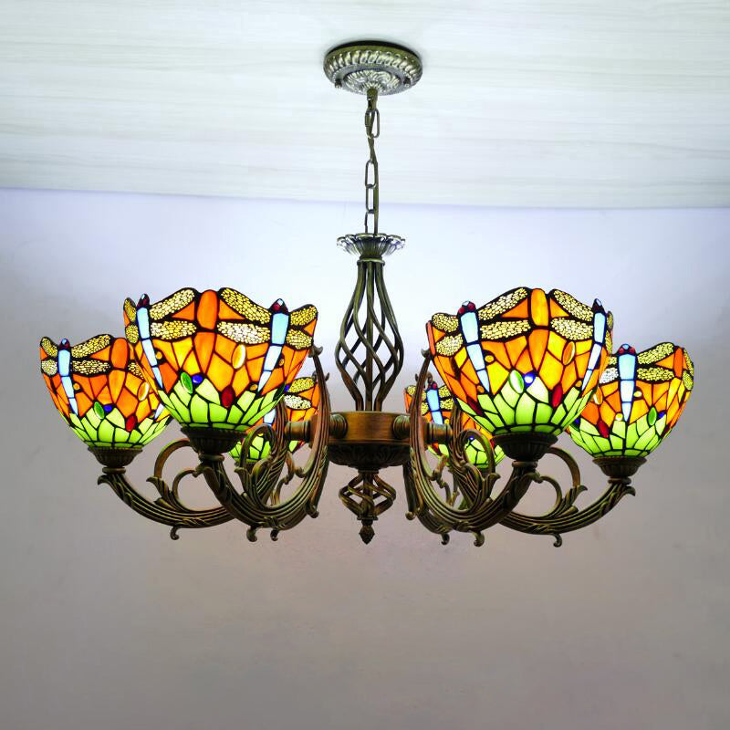 Tiffany Creative Sputnik Pendant Light Wrought Iron Hanging Lamp with Colorful Glass Shade