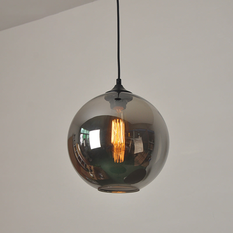 Industrial Vintage Single Pendant Light Wrought Iron Globe Hanging Lamp with Glass Shade