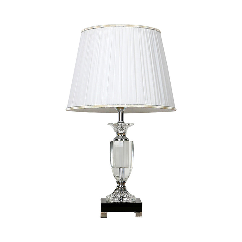 White 1 Light Night Light Traditional Style Fabric Tapered Nightstand Lamp with Crystal Base