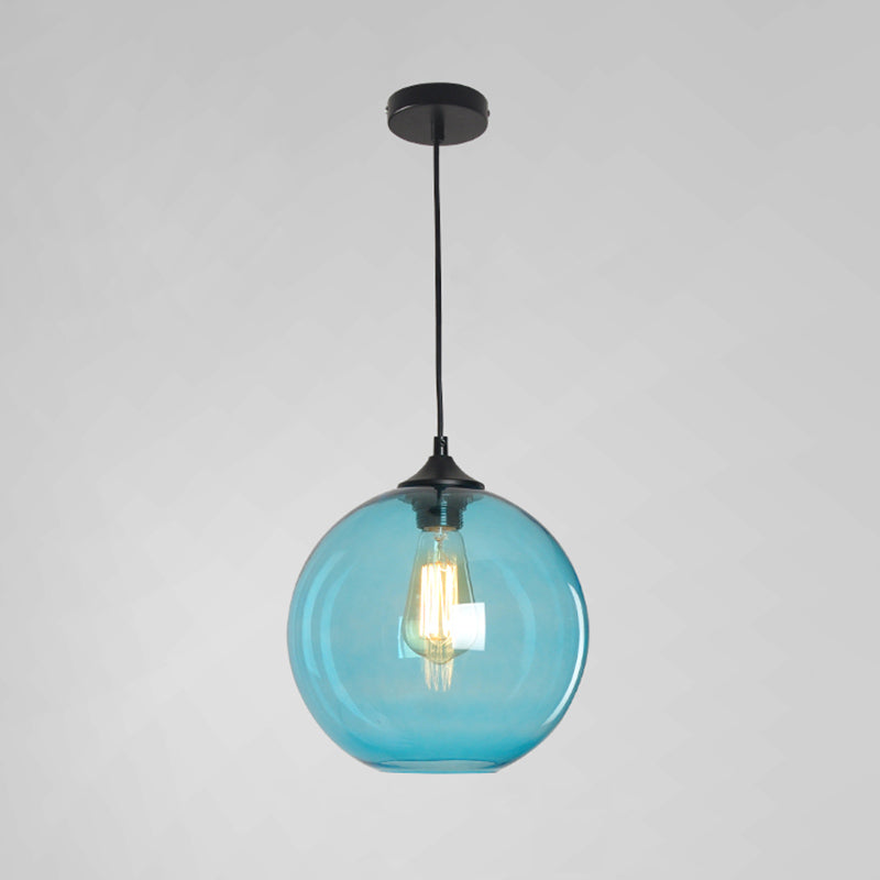 Industrial Vintage Single Pendant Light Wrought Iron Globe Hanging Lamp with Glass Shade