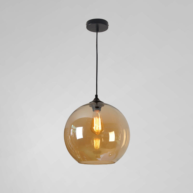 Industrial Vintage Single Pendant Light Wrought Iron Globe Hanging Lamp with Glass Shade