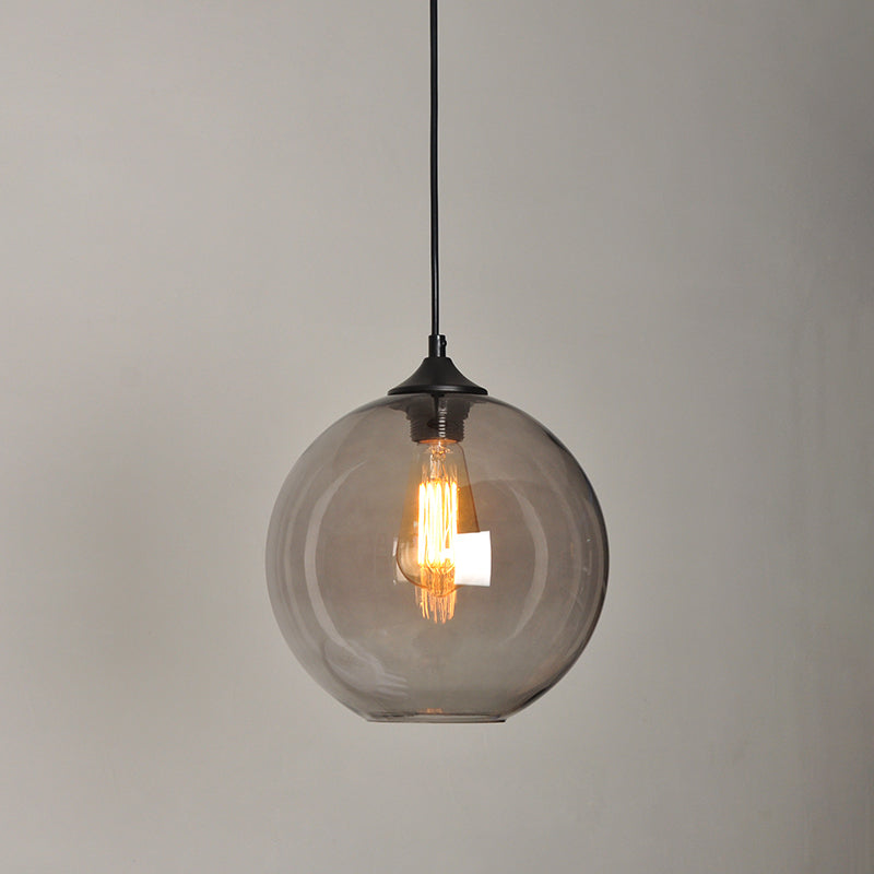 Industrial Vintage Single Pendant Light Wrought Iron Globe Hanging Lamp with Glass Shade