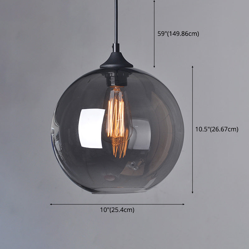 Industrial Vintage Single Pendant Light Wrought Iron Globe Hanging Lamp with Glass Shade