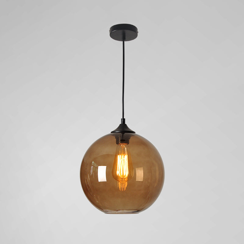 Industrial Vintage Single Pendant Light Wrought Iron Globe Hanging Lamp with Glass Shade