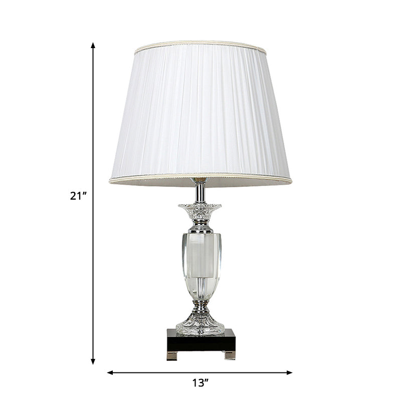 White 1 Light Night Light Traditional Style Fabric Tapered Nightstand Lamp with Crystal Base