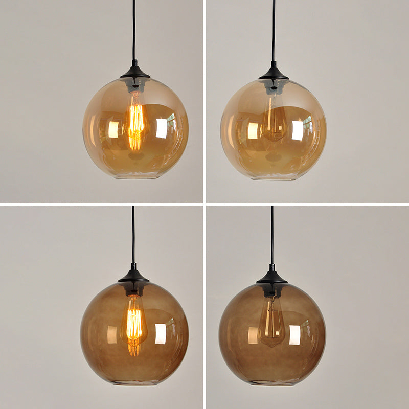 Industrial Vintage Single Pendant Light Wrought Iron Globe Hanging Lamp with Glass Shade