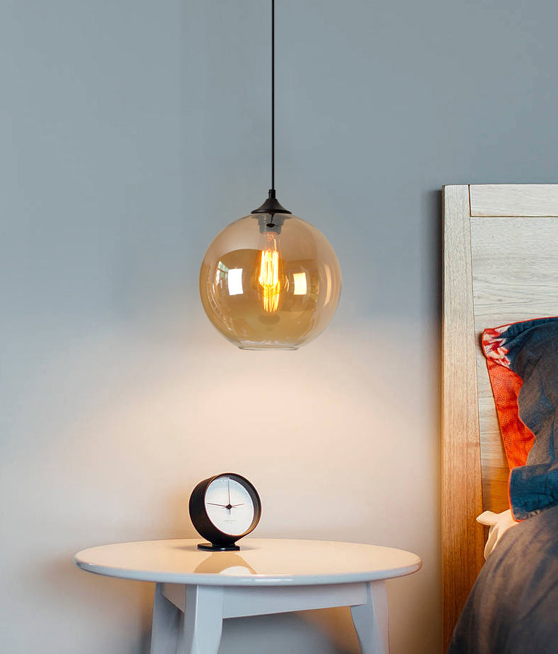 Industriële vintage enkele hanglampje smeedijzeren bol hangende lamp met glazen schaduw