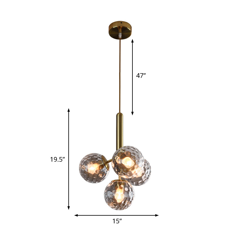 4 Heads Globe Ceiling Chandelier Modernism Dimpled Blown Glass Hanging Light Fixture in Gold