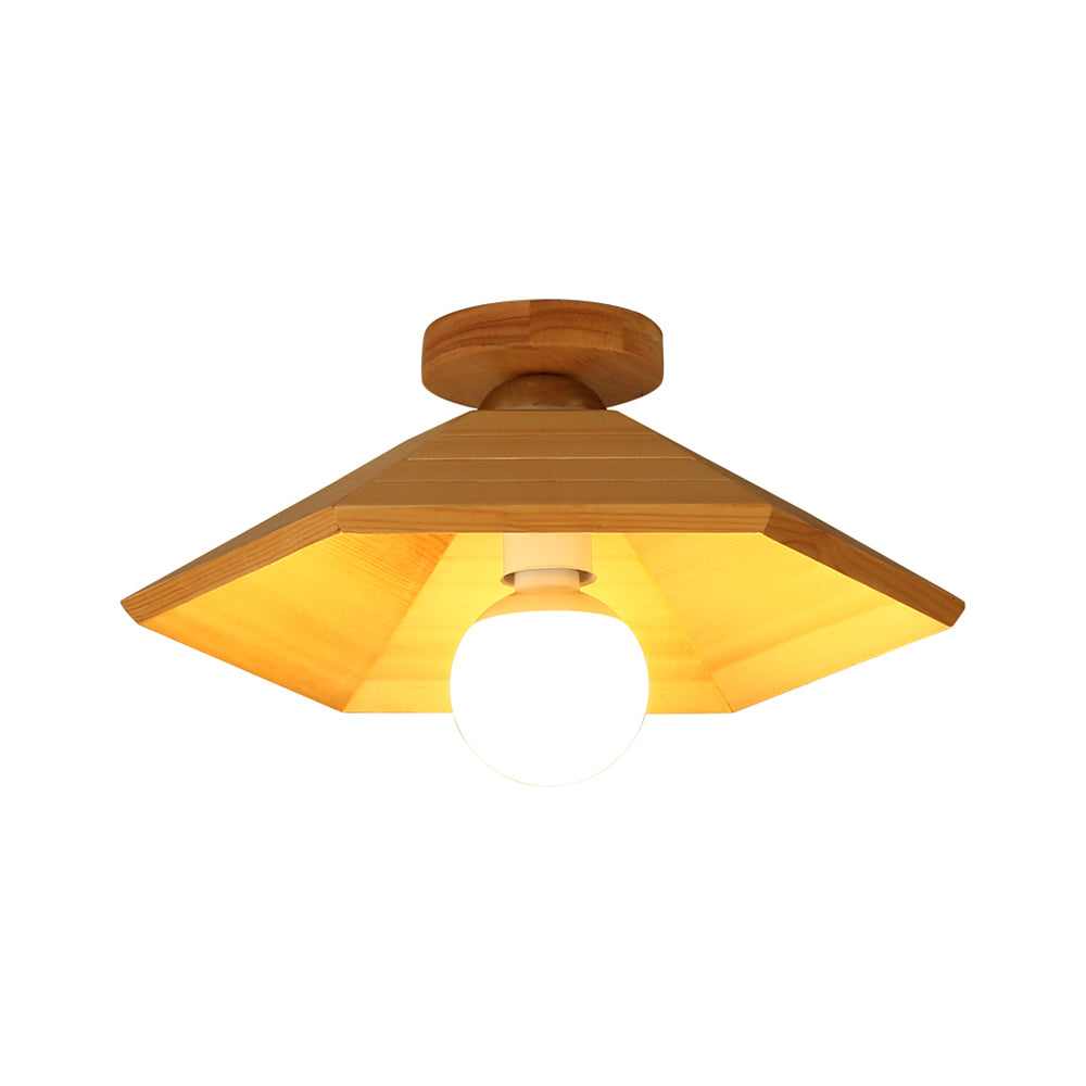 Wooden Conical Ceiling Flush Mount Simple 1 Light Flush Mount Lighting in Wood Finish