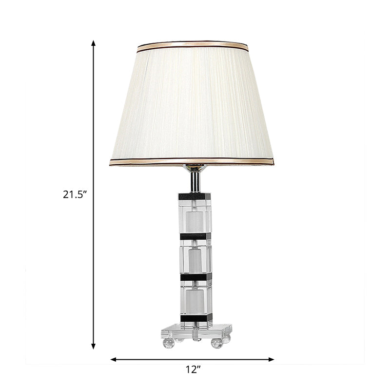 Pleated Shade Fabric Nightstand Lamp Simple Single Head Bedroom Table Light in White with Crystal Base