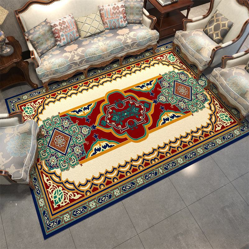 Stylish Tribal Pattern Rug Blue Traditional Carpet Polyester Stain Resistant Rug for Living Room