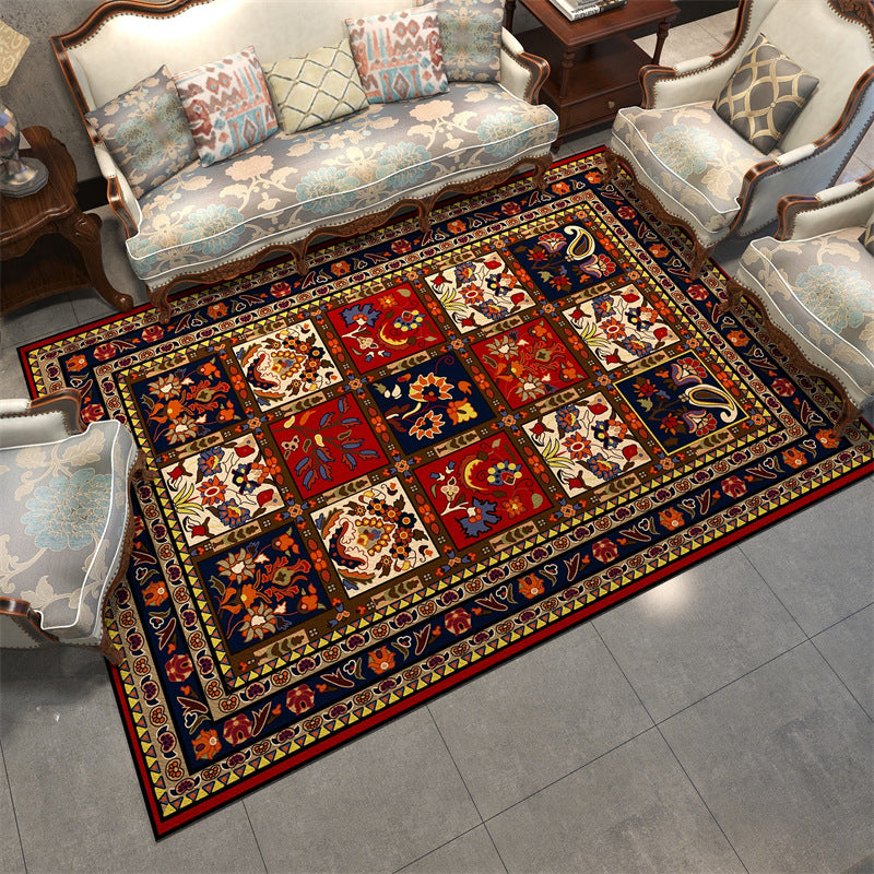 Stylish Tribal Pattern Rug Blue Traditional Carpet Polyester Stain Resistant Rug for Living Room