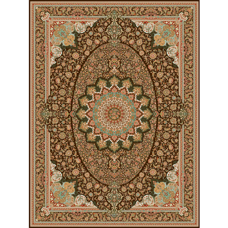 Shabby Chic Tribal Pattern Carpet Brown Polyester Area Rug Non-Slip Backing Rug for Home Decor